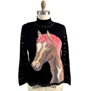 VTG 90s Christopher & Banks Western Knit Horse Sweater  Hand Embroidered M NWOT